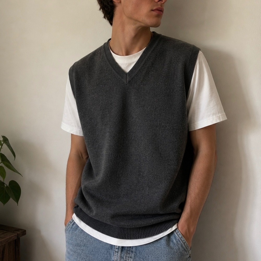 State Cashmere Grey Sweater Vest V-Neck 100% Cashmere Medium Preppy Academia 90s